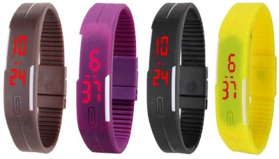 NS18 Silicone Led Magnet Band Combo of 4 Brown, Purple, Black And Yellow Digital Watch  - For Boys & Girls   Watches  (NS18)