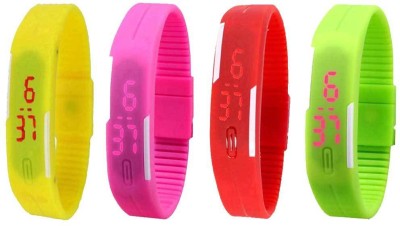NS18 Silicone Led Magnet Band Combo of 4 Yellow, Pink, Red And Green Digital Watch  - For Boys & Girls   Watches  (NS18)