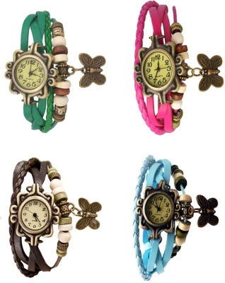 NS18 Vintage Butterfly Rakhi Combo of 4 Green, Brown, Pink And Sky Blue Analog Watch  - For Women   Watches  (NS18)