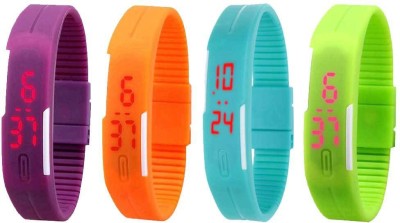 NS18 Silicone Led Magnet Band Combo of 4 Purple, Orange, Sky Blue And Green Digital Watch  - For Boys & Girls   Watches  (NS18)