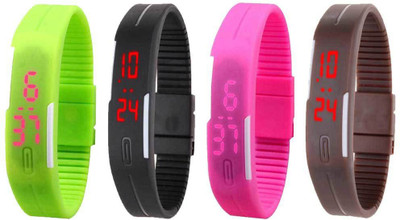 

NS18 Silicone Led Magnet Band Combo of 4 Green, Black, Pink And Brown Watch - For Boys & Girls