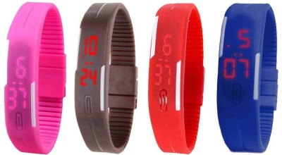 NS18 Silicone Led Magnet Band Combo of 4 Pink, Brown, Red And Blue Digital Watch  - For Boys & Girls   Watches  (NS18)