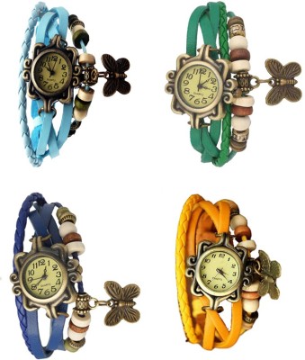 NS18 Vintage Butterfly Rakhi Combo of 4 Sky Blue, Blue, Green And Yellow Analog Watch  - For Women   Watches  (NS18)