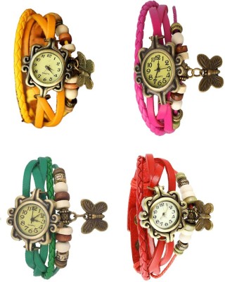 NS18 Vintage Butterfly Rakhi Combo of 4 Yellow, Green, Pink And Red Analog Watch  - For Women   Watches  (NS18)