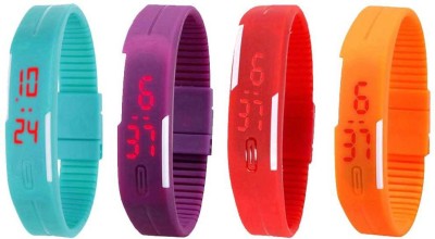 NS18 Silicone Led Magnet Band Combo of 4 Sky Blue, Purple, Red And Orange Digital Watch  - For Boys & Girls   Watches  (NS18)