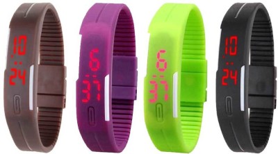 NS18 Silicone Led Magnet Band Combo of 4 Brown, Purple, Green And Black Digital Watch  - For Boys & Girls   Watches  (NS18)