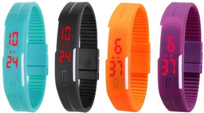 NS18 Silicone Led Magnet Band Watch Combo of 4 Sky Blue, Black, Orange And Purple Digital Watch  - For Couple   Watches  (NS18)