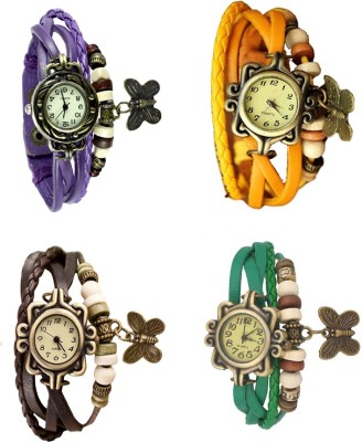 NS18 Vintage Butterfly Rakhi Combo of 4 Purple, Brown, Yellow And Green Analog Watch  - For Women   Watches  (NS18)