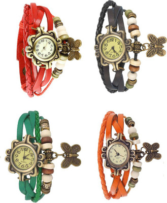 

NS18 Vintage Butterfly Rakhi Combo of 4 Red, Green, Black And Orange Watch - For Women