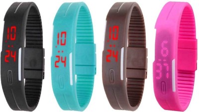 NS18 Silicone Led Magnet Band Combo of 4 Black, Sky Blue, Brown And Pink Digital Watch  - For Boys & Girls   Watches  (NS18)