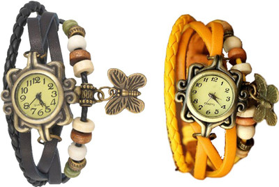

NS18 Vintage Butterfly Rakhi Watch Combo of 2 Black And Yellow Watch - For Women