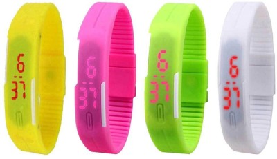 NS18 Silicone Led Magnet Band Combo of 4 Yellow, Pink, Green And White Digital Watch  - For Boys & Girls   Watches  (NS18)