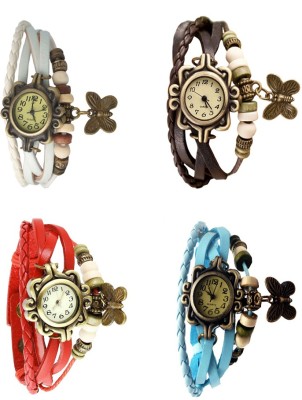 NS18 Vintage Butterfly Rakhi Combo of 4 White, Red, Brown And Sky Blue Analog Watch  - For Women   Watches  (NS18)