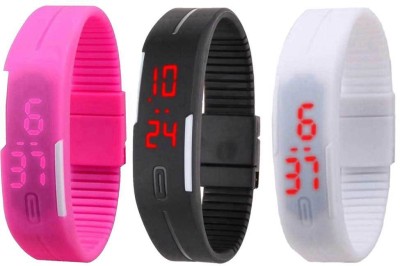 NS18 Silicone Led Magnet Band Combo of 3 Pink, Black And White Digital Watch  - For Boys & Girls   Watches  (NS18)