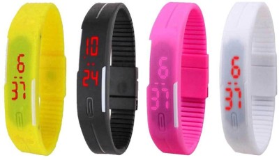 NS18 Silicone Led Magnet Band Combo of 4 Yellow, Black, Pink And White Digital Watch  - For Boys & Girls   Watches  (NS18)