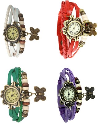 NS18 Vintage Butterfly Rakhi Combo of 4 White, Green, Red And Purple Analog Watch  - For Women   Watches  (NS18)