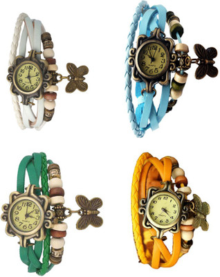 

Kissu Vintage Rakhi Combo of 4 White, Green, Sky Blue And Yellow Watch - For Women