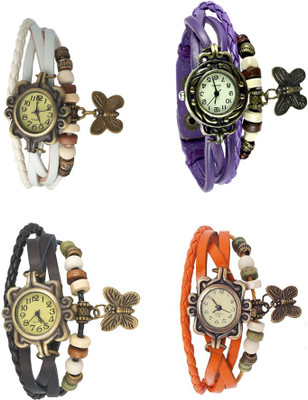 

NS18 Vintage Butterfly Rakhi Combo of 4 White, Black, Purple And Orange Watch - For Women