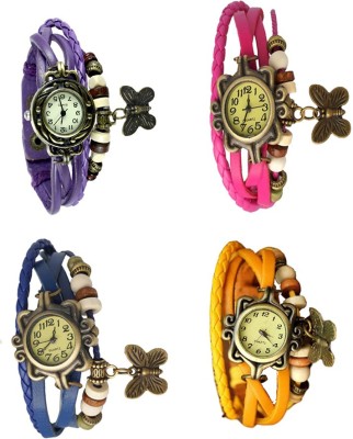 NS18 Vintage Butterfly Rakhi Combo of 4 Purple, Blue, Pink And Yellow Analog Watch  - For Women   Watches  (NS18)