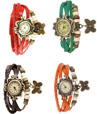 

Kissu Vintage Rakhi Combo of 4 Red, Brown, Green And Orange Watch - For Women