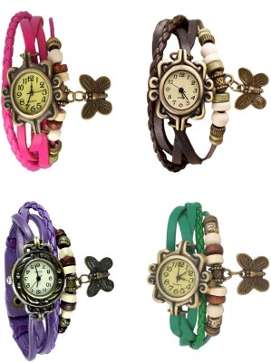 NS18 Vintage Butterfly Rakhi Combo of 4 Pink, Purple, Brown And Green Analog Watch  - For Women   Watches  (NS18)
