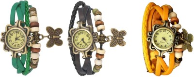 NS18 Vintage Butterfly Rakhi Combo of 3 Green, Black And Yellow Analog Watch  - For Women   Watches  (NS18)