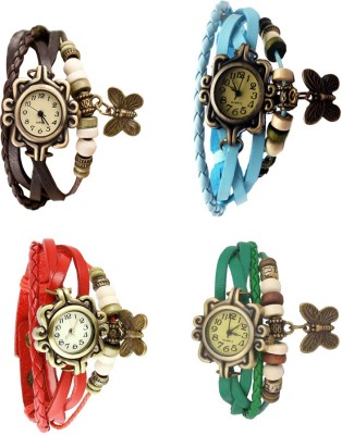 NS18 Vintage Butterfly Rakhi Combo of 4 Brown, Red, Sky Blue And Green Analog Watch  - For Women   Watches  (NS18)