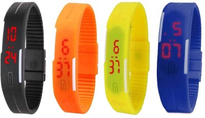 NS18 Silicone Led Magnet Band Combo of 4 Black, Orange, Yellow And Blue Digital Watch  - For Boys & Girls   Watches  (NS18)