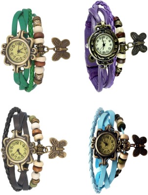 NS18 Vintage Butterfly Rakhi Combo of 4 Green, Black, Purple And Sky Blue Analog Watch  - For Women   Watches  (NS18)