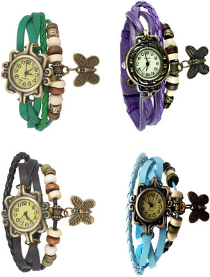 NS18 Vintage Butterfly Rakhi Combo of 4 Green, Black, Purple And Sky Blue Analog Watch  - For Women   Watches  (NS18)