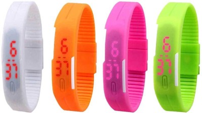 NS18 Silicone Led Magnet Band Combo of 4 White, Orange, Pink And Green Digital Watch  - For Boys & Girls   Watches  (NS18)