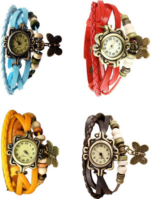 

Kissu Vintage Rakhi Combo of 4 Sky Blue, Yellow, Red And Brown Watch - For Women