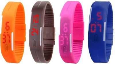 NS18 Silicone Led Magnet Band Combo of 4 Orange, Brown, Pink And Blue Digital Watch  - For Boys & Girls   Watches  (NS18)