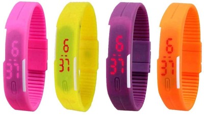 NS18 Silicone Led Magnet Band Combo of 4 Pink, Yellow, Purple And Orange Digital Watch  - For Boys & Girls   Watches  (NS18)