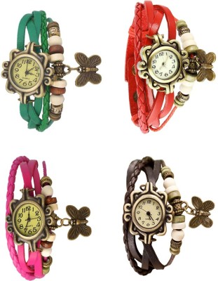 NS18 Vintage Butterfly Rakhi Combo of 4 Green, Pink, Red And Brown Analog Watch  - For Women   Watches  (NS18)