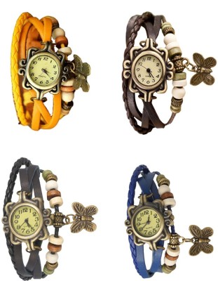 NS18 Vintage Butterfly Rakhi Combo of 4 Yellow, Black, Brown And Blue Analog Watch  - For Women   Watches  (NS18)
