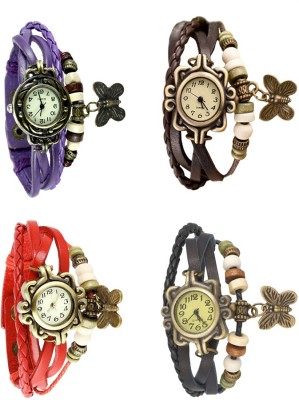 NS18 Vintage Butterfly Rakhi Combo of 4 Purple, Red, Brown And Black Analog Watch  - For Women   Watches  (NS18)