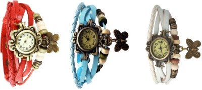 NS18 Vintage Butterfly Rakhi Combo of 3 Red, Sky Blue And White Analog Watch  - For Women   Watches  (NS18)
