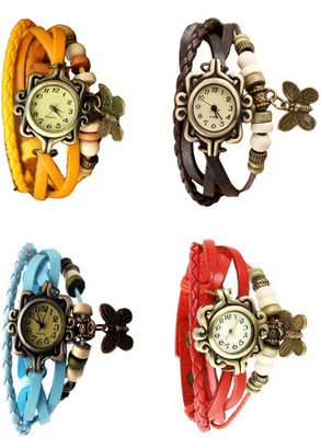 

Kissu Vintage Rakhi Combo of 4 Yellow, Sky Blue, Brown And Red Watch - For Women