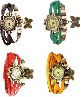 NS18 Vintage Butterfly Rakhi Combo of 4 Brown, Red, Green And Yellow Analog Watch  - For Women   Watches  (NS18)