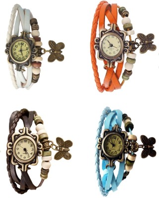 NS18 Vintage Butterfly Rakhi Combo of 4 White, Brown, Orange And Sky Blue Analog Watch  - For Women   Watches  (NS18)