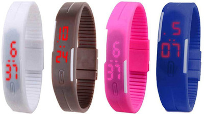 

NS18 Silicone Led Magnet Band Combo of 4 White, Brown, Pink And Blue Watch - For Boys & Girls