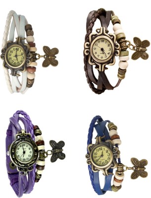 NS18 Vintage Butterfly Rakhi Combo of 4 White, Purple, Brown And Blue Analog Watch  - For Women   Watches  (NS18)