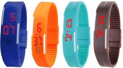 NS18 Silicone Led Magnet Band Combo of 4 Blue, Orange, Sky Blue And Brown Digital Watch  - For Boys & Girls   Watches  (NS18)