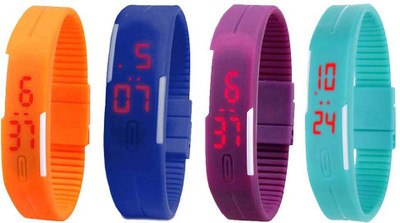 View NS18 Silicone Led Magnet Band Watch Combo of 4 Orange, Blue, Purple And Sky Blue Digital Watch  - For Couple Wrist Watches Price Online(NS18)