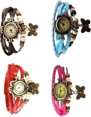 NS18 Vintage Butterfly Rakhi Combo of 4 Brown, Red, Sky Blue And Pink Analog Watch  - For Women   Watches  (NS18)