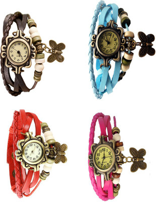 

Kissu Vintage Rakhi Combo of 4 Brown, Red, Sky Blue And Pink Watch - For Women