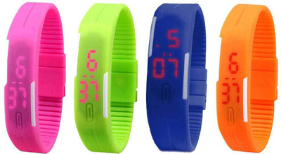 

Kissu Led Magnet Band Combo of 4 Pink, Green, Blue And Orange Watch - For Men & Women