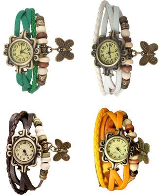 

Kissu Vintage Rakhi Combo of 4 Green, Brown, White And Yellow Watch - For Women