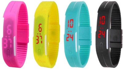 NS18 Silicone Led Magnet Band Combo of 4 Pink, Yellow, Sky Blue And Black Digital Watch  - For Boys & Girls   Watches  (NS18)
